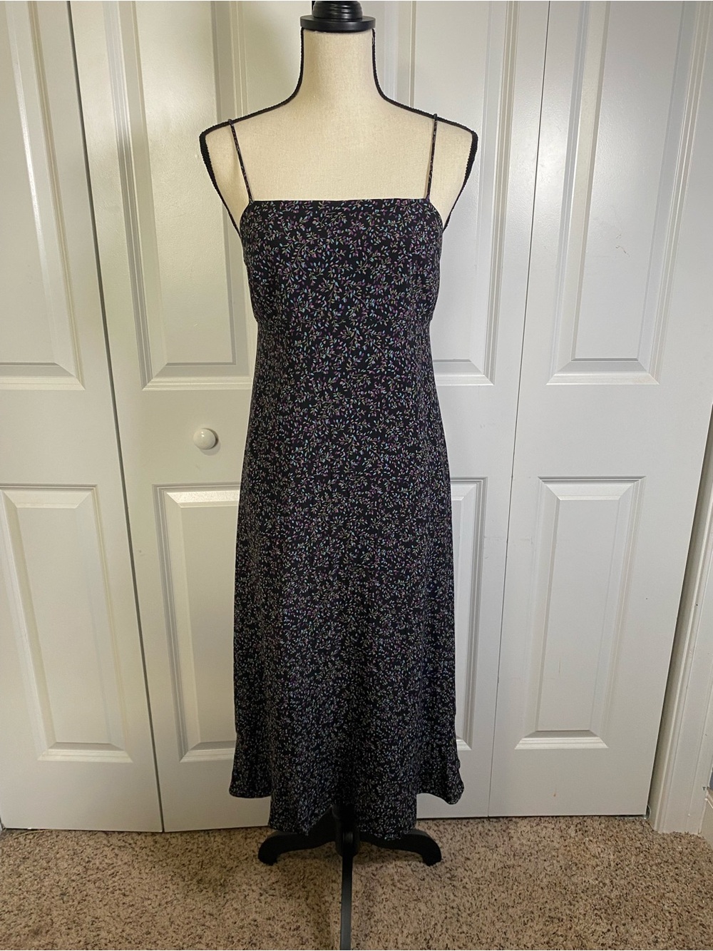 GAP Black Midi Sundress with Tiny Floral Print